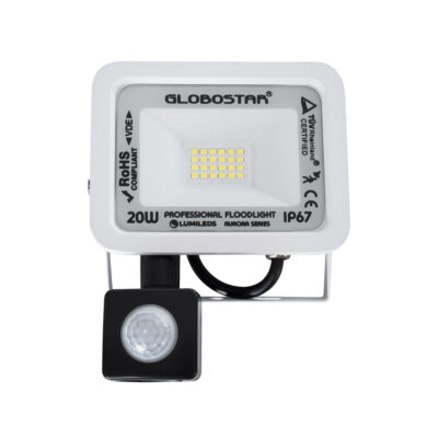 LEDTM® AURORA 61438 Επαγγελματικός Προβολέας LED 20W 2500lm 120° AC 220-240V με Ενσωματωμένο Ρυθμιζόμενο Αισθητήρα Κίνησης PIR - Αδιάβροχος IP67 - Μ12 x Π5 x Υ14.5cm - Λευκό - Ψυχρό Λευκό 6000K - LUMILEDS Chips - TÜV Rheinland Certified - 3 Years Warranty - Image 3