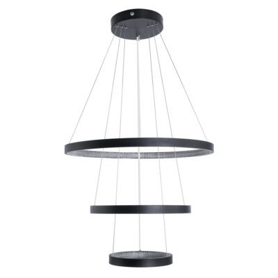 LEDTM® DIAMOND TRIO 61523 Κρεμαστό Φωτιστικό Δαχτυλίδι-Κύκλος LED CCT 100W 11200lm 360° AC 220-240V - Εναλλαγή Φωτισμού μέσω Τηλεχειριστηρίου All In One Ψυχρό 6000k+Φυσικό 4500k+Θερμό 2700k Dimmable Φ25+40+60cm - Μαυρο - 3 Χρόνια Εγγύηση - Image 3