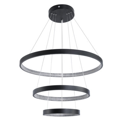 LEDTM® DIAMOND TRIO 61523-DECO Κρεμαστό Φωτιστικό Δαχτυλίδι-Κύκλος LED CCT 100W 11200lm 360° AC 220-240V - Εναλλαγή Φωτισμού μέσω Τηλεχειριστηρίου All In One Ψυχρό 6000k+Φυσικό 4500k+Θερμό 2700k Dimmable Φ25+40+60cm - Μαυρο - 3 Χρόνια Εγγύηση - Image 4