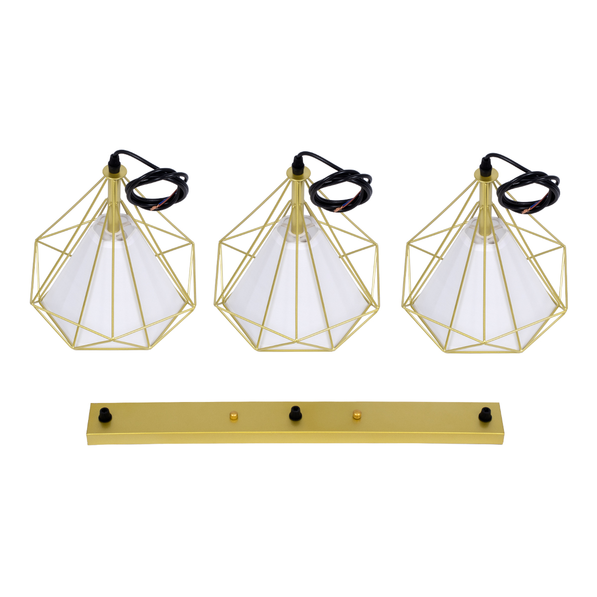 LEDTM® EIFFEL 61571 Vintage Κρεμαστό Φωτιστικό Οροφής με Ντουί 3 x E27 AC 220-240V IP20 - Χρυσό & Λευκό - Μ68 x Π25 x Υ130cm - Image 11