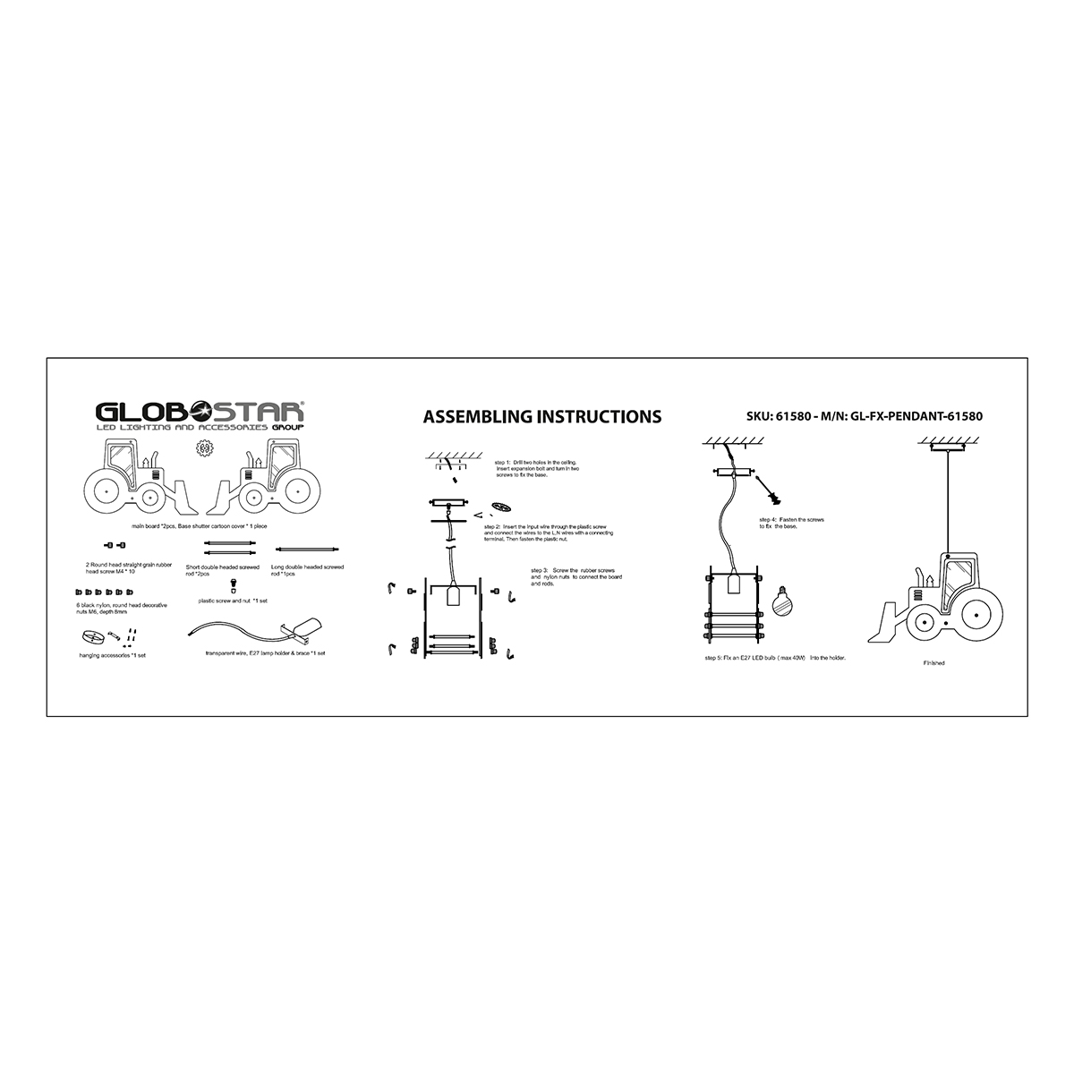 LEDTM® TRACTOR 61580 Παιδικό Κρεμαστό Φωτιστικό Οροφής με Ντουί 1 x E27 AC 220-240V IP20 - Πολύχρωμο - Μ40 x Π15.5 x Υ26.5cm - Image 13