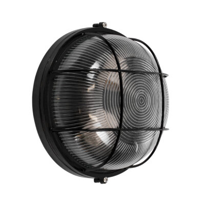 LEDTM® BOATLIGHT 61589 Vintage Industrial Φωτιστικό Τοίχου - Απλίκα - Καραβοχελώνα Εξωτερικού Χώρου Δίφωτο 2 x E27 AC220-240V Αδιάβροχο IP65 - Σώμα Αλουμινίου & Tempered Glass - Φ24 x Υ11cm - Μαύρο - Στρόγγυλο - 5 Years Warranty - Image 3