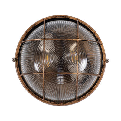 LEDTM® BOATLIGHT 61590 Vintage Industrial Φωτιστικό Τοίχου - Απλίκα - Καραβοχελώνα Εξωτερικού Χώρου Δίφωτο 2 x E27 AC220-240V Αδιάβροχο IP65 - Σώμα Αλουμινίου & Tempered Glass - Φ24 x Υ11cm - Χάλκινο - Στρόγγυλο - 5 Years Warranty - Image 4