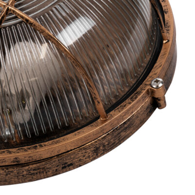 LEDTM® BOATLIGHT 61590 Vintage Industrial Φωτιστικό Τοίχου - Απλίκα - Καραβοχελώνα Εξωτερικού Χώρου Δίφωτο 2 x E27 AC220-240V Αδιάβροχο IP65 - Σώμα Αλουμινίου & Tempered Glass - Φ24 x Υ11cm - Χάλκινο - Στρόγγυλο - 5 Years Warranty - Image 8