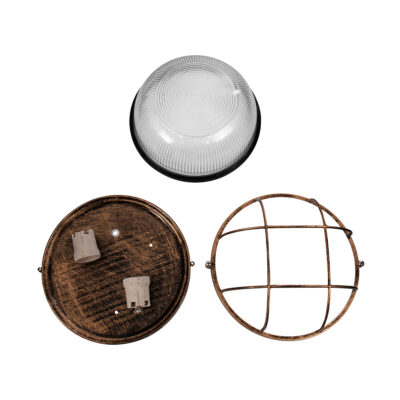 LEDTM® BOATLIGHT 61590 Vintage Industrial Φωτιστικό Τοίχου - Απλίκα - Καραβοχελώνα Εξωτερικού Χώρου Δίφωτο 2 x E27 AC220-240V Αδιάβροχο IP65 - Σώμα Αλουμινίου & Tempered Glass - Φ24 x Υ11cm - Χάλκινο - Στρόγγυλο - 5 Years Warranty - Image 9