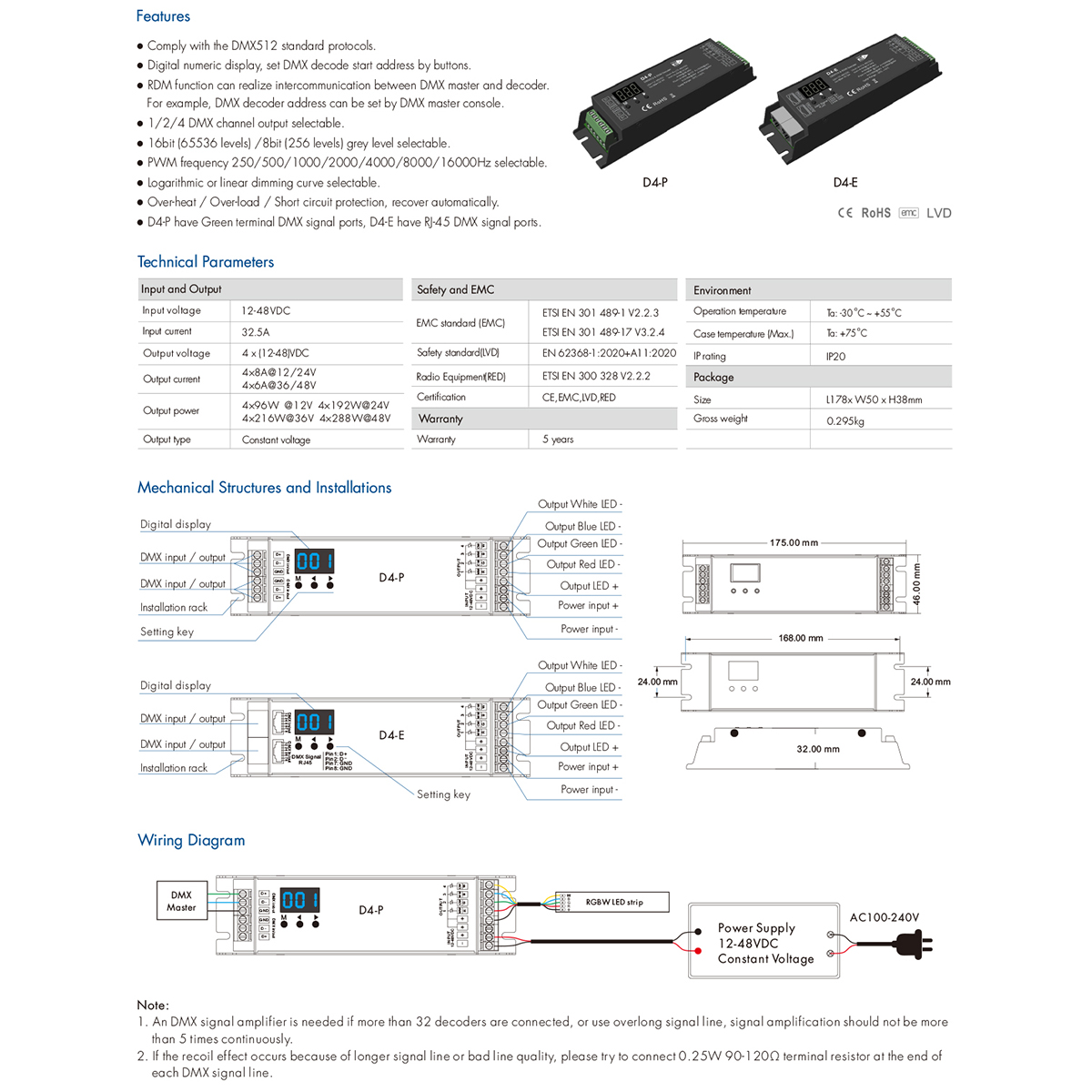 LEDTM® SKYDANCE-D4-P 70669 DC DMX Master Dimmer / Controller / Decoder Υψηλής Ταχύτητας με 4 x 8A 384W Κανάλια 12-48V 32.5A 1152W Max IP20 - DMX512 & RDM - Μ17.5 x Π4.5 x Υ2.8cm - 5 Χρόνια Εγγύηση - Image 13