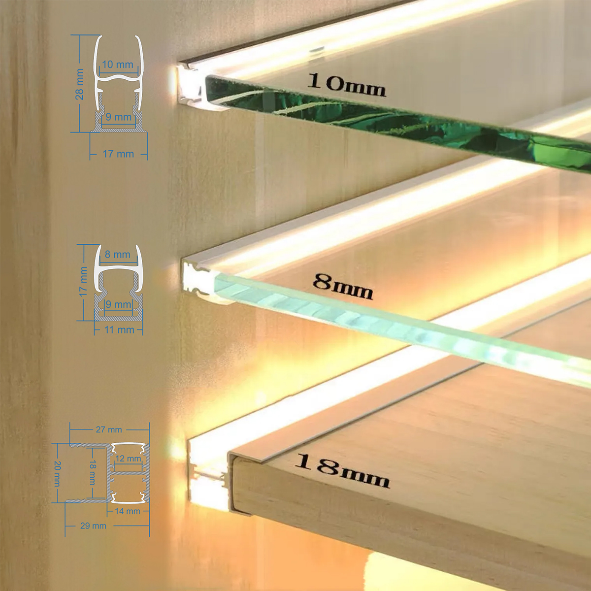 LEDTM® GLASSBOARD-PROFILE 70812-3M Προφίλ Αλουμινίου - Βάση & Ψύκτρα Ταινίας LED με Λευκό Γαλακτερό Κάλυμμα - Χρήση για Μοριακό Φωτισμό Γυαλιού Πάχους 10mm - Πατητό Κάλυμμα - Ασημί - 3 Μέτρα - Πακέτο 5 Τεμαχίων - Μ300 x Π1.7 x Υ3cm - Image 14