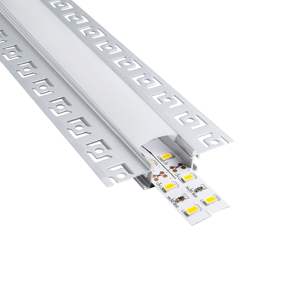 LEDTM® ALP-PLASTERIN GYPSO 70819-2M Χωνευτό Προφίλ Αλουμινίου Ειδικό για Γυψοσανίδα με Λευκό Γαλακτερό Πατητό Κάλυμμα για Ταινίες LED IP20 - Ασημί & Λευκό - Μ200 x Π6.7 x Υ1.4cm - Πακέτο 5 Τεμαχίων - Image 2
