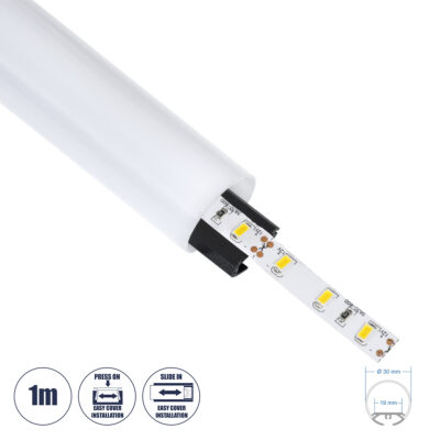 LEDTM® ALP-ROUND TUBIT 70854-3M Επιφανειακό & Κρεμαστό Προφίλ Αλουμινίου με Λευκό Γαλακτερό Πατητό Κάλυμμα για Ταινίες LED IP20 - Μαύρο - Μ300 x Π3 x Υ3cm