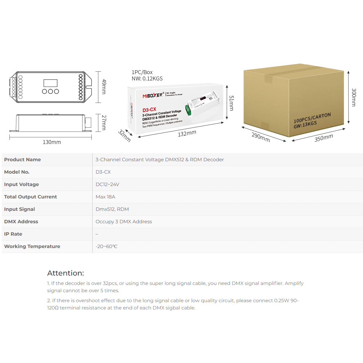 LEDTM® 71425 D3-CX Mi-BOXER DC DMX & RDM Dimmer High Speed Controller / Decoder 3 Καναλιών DC 12-24V 3 x 6A 144W - Max 18A 432W - IP20 Μ13 x Π5 x Υ2.5cm - 5 Years Warranty - Image 17