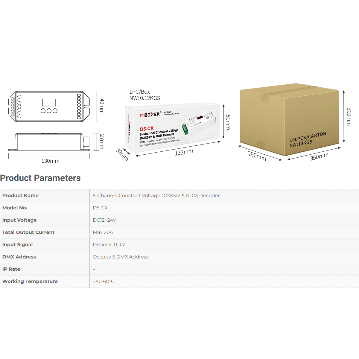 LEDTM® 71426 D5-CX Mi-BOXER DC DMX & RDM Dimmer High Speed Controller / Decoder 5 Καναλιών DC 12-24V 5 x 4A 96W - Max 20A 480W - IP20 Μ13 x Π5 x Υ2.5cm - 5 Years Warranty - Image 15