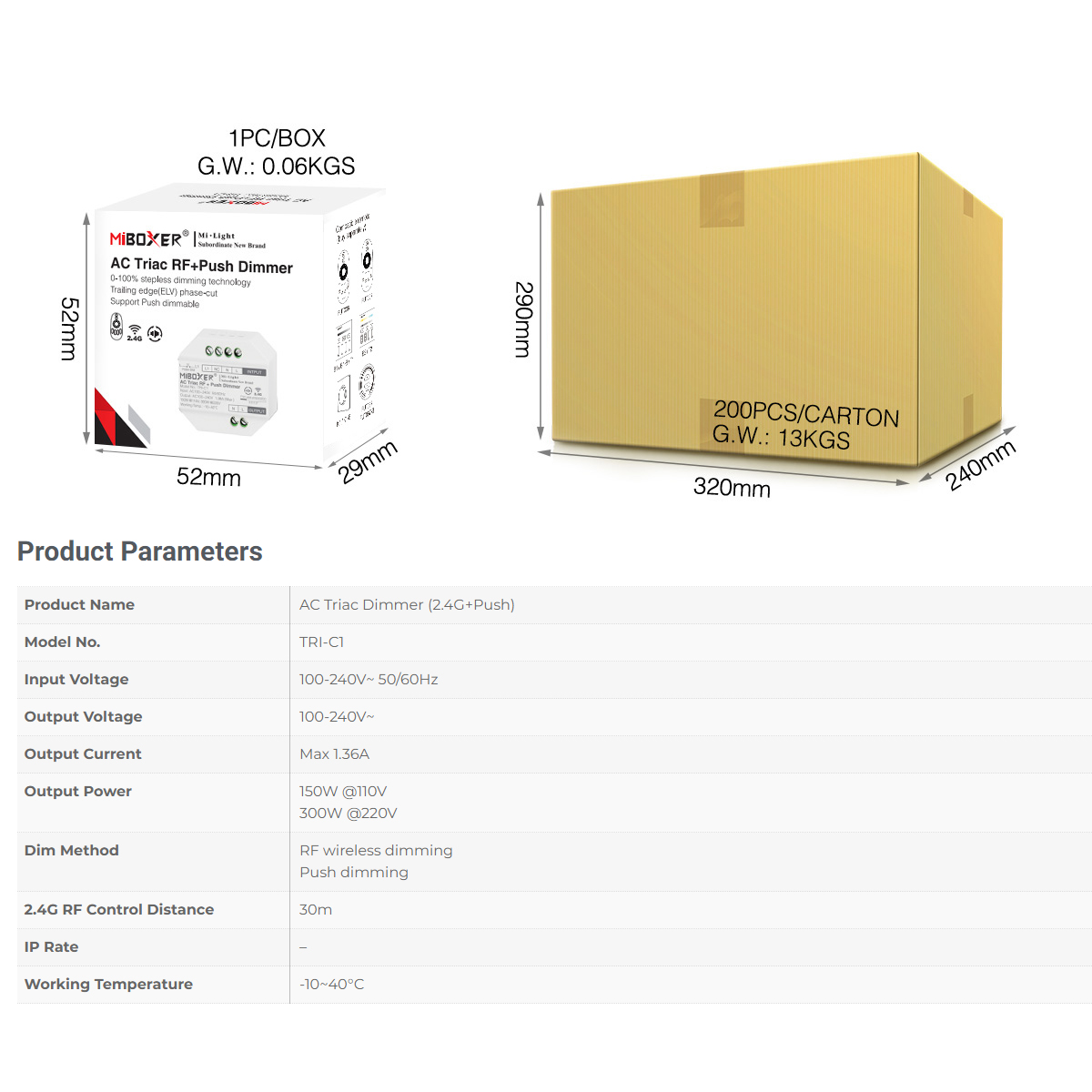 LEDTM® MiBOXER-TRI-C1 71432 AC Triac RF 2.4Ghz & Push Dimmer με 1 x 1.36A 300W Κανάλι AC 220-240V 1.36A 300W Max IP20 - RF 2.4Ghz & Push Dimming - Μ5 x Π5 x Υ2.3cm - 5 Χρόνια Εγγύηση - Image 16