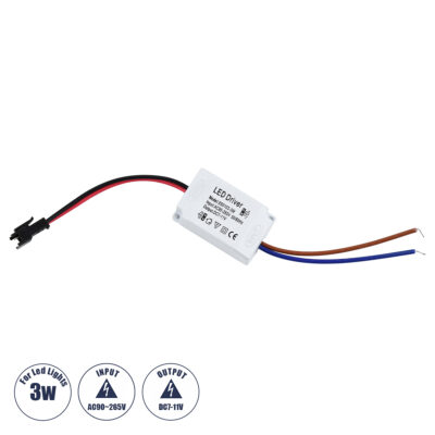 LEDTM® 73074 Πλαστικό Τροφοδοτικό SELV για Προϊόντα LED 3W - AC 220-240V σε DC 7-11V - IP20 L4.5 x W3 x H2.5cm - 3 Χρόνια Εγγύηση