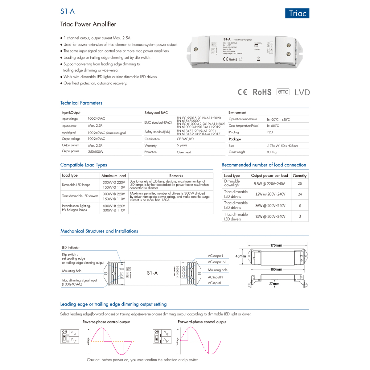 LEDTM® 73128 S1-A SKYDANCE AC Triac Amplifier 1 Κανάλι AC 100-240V 1 x 2.5A 600W - Max 2.5A 600W - IP20 Μ17.5 x Π4.5 x Υ2.5cm - 5 Χρόνια Εγγύηση - Image 9