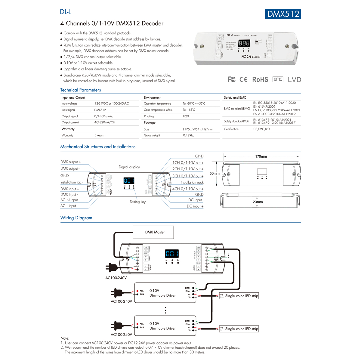 LEDTM® 73140 DL-L SKYDANCE AC DMX512 to 0/1-10V Converter / Decoder 4 Καναλιών - 2 Inputs DC 12-24V ή AC 100-240V - IP20 Μ17 x Π5 x Υ2.5cm - 5 Χρόνια Εγγύηση - Image 9