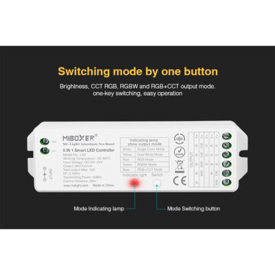 LEDTM® 73422 LS2 Mi-BOXER DC RF 2.4Ghz 5 in 1 Dimmer High Speed Controller / Dimmer 5 Καναλιών DC 12-24V 5 x 3A 72W - Max 15A 360W - IP20 RGBW+WW Μ13 x Π5 x Υ2.5cm - 5 Years Warranty - Image 12