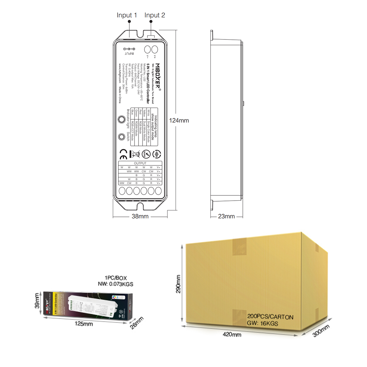 LEDTM® 73422 LS2 Mi-BOXER DC RF 2.4Ghz 5 in 1 Dimmer High Speed Controller / Dimmer 5 Καναλιών DC 12-24V 5 x 3A 72W - Max 15A 360W - IP20 RGBW+WW Μ13 x Π5 x Υ2.5cm - 5 Years Warranty - Image 18