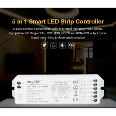 LEDTM® 73422 LS2 Mi-BOXER DC RF 2.4Ghz 5 in 1 Dimmer High Speed Controller / Dimmer 5 Καναλιών DC 12-24V 5 x 3A 72W - Max 15A 360W - IP20 RGBW+WW Μ13 x Π5 x Υ2.5cm - 5 Years Warranty - Image 9