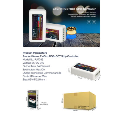 LEDTM® 73433 FUT039 Mi-BOXER DC RF 2.4Ghz 5 in 1 High Speed Controller / Dimmer 5 Καναλιών DC 12-24V 5 x 6A 144W - Max 10A 240W - IP20 RGBW+WW - Μ8.5 x Π4.5 x Υ22cm - 5 Years Warranty - Image 3