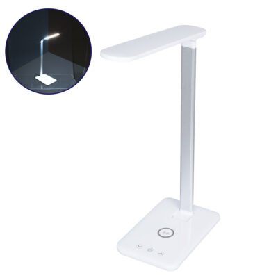 LEDTM® ONO 76532 Μοντέρνο Επιτραπέζιο Φωτιστικό Γραφείου με Ασύρματη Φόρτιση 10W 2A LED 3.5W 350lm 120° DC 5V με USB-C IP20 Ρυθμιζόμενο Λευκό CCT με Αφή 2700K/4500K/6000K Dimmable - Sanan SMD Chip - Λευκό - Μ18 x Π12 x Υ36cm - 2 Χρόνια Εγγύηση