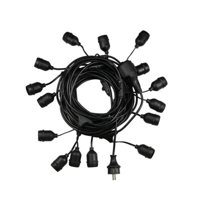 LEDTM® E27GARLAND 78985 Μοντέρνο Φωτιστικό Κήπου Γιρλάντα 20m με Ντουί 15 x E27 & Πρίζα Schuko Επεκτεινόμενη 90° AC 220-240V IP65 - Μαύρο - Μ1500 x Π127 x Υ16cm - Image 3