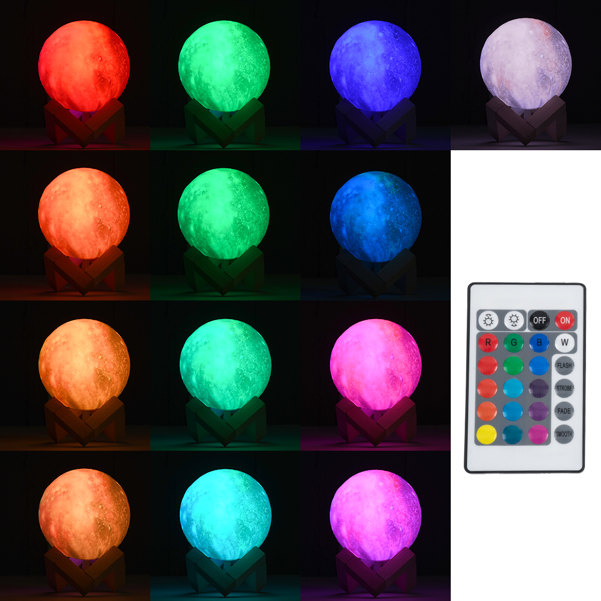 LEDTM® MOON 79616 Επιτραπέζιο Φωτιστικό Πορτατίφ LED 4W 200lm 360° DC 5V IP20 RGBW Dimmable Πολύχρωμο Πλαστικό με Μπεζ Ξύλο - Μ15 x Π15 x Υ19cm - 2 Xρόνια Εγγύηση - Image 6