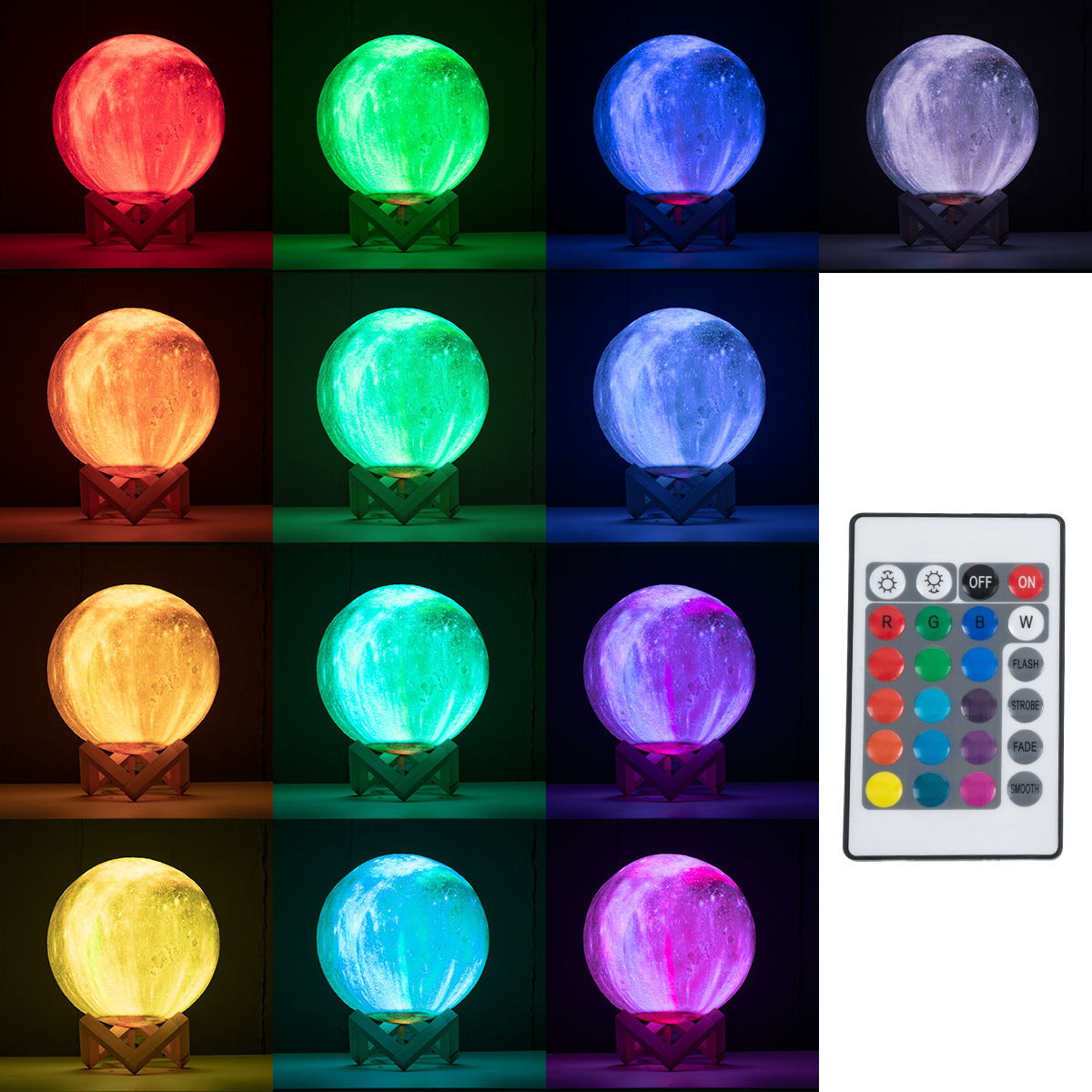 LEDTM® MOON 79617 Επιτραπέζιο Φωτιστικό Πορτατίφ LED 6W 360lm 360° DC 5V IP20 RGB Dimmable Πολύχρωμο Πλαστικό με Μπεζ Ξύλο - Μ20 x Π20 x Υ25cm - 2 Xρόνια Εγγύηση - Image 6