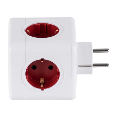 LEDTM® TRAVEL PowerCube PRO Certified 79628 Πολύπριζο 5 Θέσεων με 5 Πρίζες Ασφαλείας Childproof EU Schuko AC 220-240V Μ7.5 x Π11.5 x Υ7.5 - Λευκό με Κόκκινο - Max Load 3680W/16A - Image 3