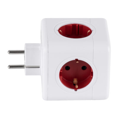 LEDTM® TRAVEL PowerCube PRO Certified 79628 Πολύπριζο 5 Θέσεων με 5 Πρίζες Ασφαλείας Childproof EU Schuko AC 220-240V Μ7.5 x Π11.5 x Υ7.5 - Λευκό με Κόκκινο - Max Load 3680W/16A - Image 6