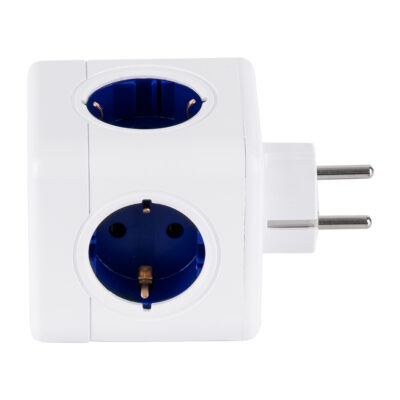 LEDTM® TRAVEL PowerCube PRO Certified 79629 Πολύπριζο 5 Θέσεων με 5 Πρίζες Ασφαλείας Childproof EU Schuko AC 220-240V Μ7.5 x Π11.5 x Υ7.5 - Λευκό με Μπλε - Max Load 3680W/16A - Image 3