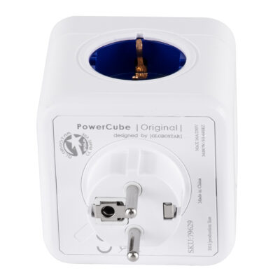 LEDTM® TRAVEL PowerCube PRO Certified 79629 Πολύπριζο 5 Θέσεων με 5 Πρίζες Ασφαλείας Childproof EU Schuko AC 220-240V Μ7.5 x Π11.5 x Υ7.5 - Λευκό με Μπλε - Max Load 3680W/16A - Image 5