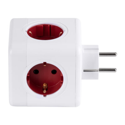 LEDTM® TRAVEL PowerCube PRO Certified 79634 Πολύπριζο 6 Θέσεων με 4 Πρίζες Ασφαλείας Childproof EU Schuko AC 220-240V & 2 Πρίζες USB Max 2.1A/DC 5V Μ7.5 x Π11.5 x Υ7.5 - Λευκό με Κόκκινο - Max Load 3680W/16A - Image 3