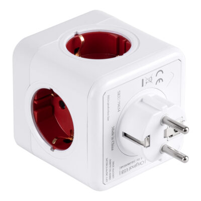 LEDTM® TRAVEL PowerCube PRO Certified 79634 Πολύπριζο 6 Θέσεων με 4 Πρίζες Ασφαλείας Childproof EU Schuko AC 220-240V & 2 Πρίζες USB Max 2.1A/DC 5V Μ7.5 x Π11.5 x Υ7.5 - Λευκό με Κόκκινο - Max Load 3680W/16A - Image 4