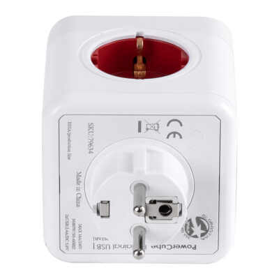 LEDTM® TRAVEL PowerCube PRO Certified 79634 Πολύπριζο 6 Θέσεων με 4 Πρίζες Ασφαλείας Childproof EU Schuko AC 220-240V & 2 Πρίζες USB Max 2.1A/DC 5V Μ7.5 x Π11.5 x Υ7.5 - Λευκό με Κόκκινο - Max Load 3680W/16A - Image 5