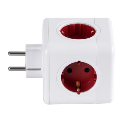 LEDTM® TRAVEL PowerCube PRO Certified 79634 Πολύπριζο 6 Θέσεων με 4 Πρίζες Ασφαλείας Childproof EU Schuko AC 220-240V & 2 Πρίζες USB Max 2.1A/DC 5V Μ7.5 x Π11.5 x Υ7.5 - Λευκό με Κόκκινο - Max Load 3680W/16A - Image 6