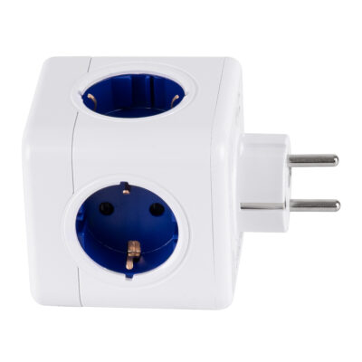 LEDTM® TRAVEL PowerCube PRO Certified 79638 Πολύπριζο 6 Θέσεων με 4 Πρίζες Ασφαλείας Childproof EU Schuko AC 220-240V & 2 Πρίζες USB Max 2.1A/DC 5V Μ7.5 x Π11.5 x Υ7.5 - Λευκό με Μπλε - Max Load 3680W/16A - Image 3