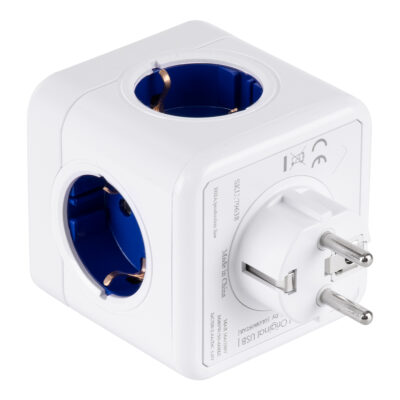 LEDTM® TRAVEL PowerCube PRO Certified 79638 Πολύπριζο 6 Θέσεων με 4 Πρίζες Ασφαλείας Childproof EU Schuko AC 220-240V & 2 Πρίζες USB Max 2.1A/DC 5V Μ7.5 x Π11.5 x Υ7.5 - Λευκό με Μπλε - Max Load 3680W/16A - Image 4