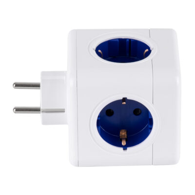 LEDTM® TRAVEL PowerCube PRO Certified 79638 Πολύπριζο 6 Θέσεων με 4 Πρίζες Ασφαλείας Childproof EU Schuko AC 220-240V & 2 Πρίζες USB Max 2.1A/DC 5V Μ7.5 x Π11.5 x Υ7.5 - Λευκό με Μπλε - Max Load 3680W/16A - Image 6