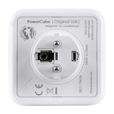 LEDTM® TRAVEL PowerCube PRO Certified 79638 Πολύπριζο 6 Θέσεων με 4 Πρίζες Ασφαλείας Childproof EU Schuko AC 220-240V & 2 Πρίζες USB Max 2.1A/DC 5V Μ7.5 x Π11.5 x Υ7.5 - Λευκό με Μπλε - Max Load 3680W/16A - Image 9