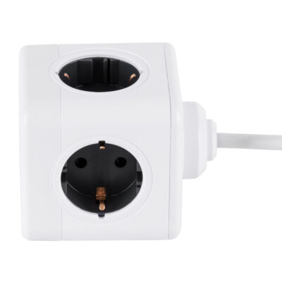 LEDTM® TRAVEL PowerCube PRO Certified 79639 Πολύπριζο 6 Θέσεων με 1.5m Kαλώδιο - 4 Πρίζες Ασφαλείας Childproof EU Schuko AC 220-240V & 2 Πρίζες USB Max 2.1A/DC 5V Μ7.5 x Π7.5 x Υ7.5 - Λευκό με Γκρι - Max Load 3680W/16A - Image 3