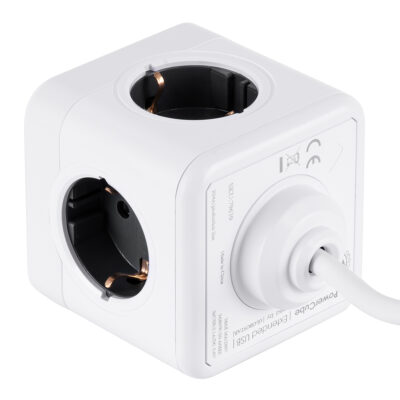 LEDTM® TRAVEL PowerCube PRO Certified 79639 Πολύπριζο 6 Θέσεων με 1.5m Kαλώδιο - 4 Πρίζες Ασφαλείας Childproof EU Schuko AC 220-240V & 2 Πρίζες USB Max 2.1A/DC 5V Μ7.5 x Π7.5 x Υ7.5 - Λευκό με Γκρι - Max Load 3680W/16A - Image 4