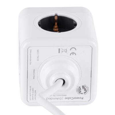 LEDTM® TRAVEL PowerCube PRO Certified 79639 Πολύπριζο 6 Θέσεων με 1.5m Kαλώδιο - 4 Πρίζες Ασφαλείας Childproof EU Schuko AC 220-240V & 2 Πρίζες USB Max 2.1A/DC 5V Μ7.5 x Π7.5 x Υ7.5 - Λευκό με Γκρι - Max Load 3680W/16A - Image 5