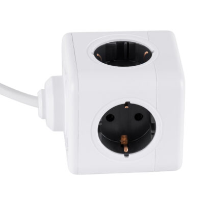 LEDTM® TRAVEL PowerCube PRO Certified 79639 Πολύπριζο 6 Θέσεων με 1.5m Kαλώδιο - 4 Πρίζες Ασφαλείας Childproof EU Schuko AC 220-240V & 2 Πρίζες USB Max 2.1A/DC 5V Μ7.5 x Π7.5 x Υ7.5 - Λευκό με Γκρι - Max Load 3680W/16A - Image 6