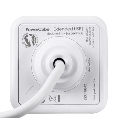 LEDTM® TRAVEL PowerCube PRO Certified 79639 Πολύπριζο 6 Θέσεων με 1.5m Kαλώδιο - 4 Πρίζες Ασφαλείας Childproof EU Schuko AC 220-240V & 2 Πρίζες USB Max 2.1A/DC 5V Μ7.5 x Π7.5 x Υ7.5 - Λευκό με Γκρι - Max Load 3680W/16A - Image 9