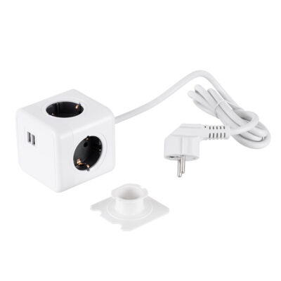 LEDTM® TRAVEL PowerCube PRO Certified 79639 Πολύπριζο 6 Θέσεων με 1.5m Kαλώδιο - 4 Πρίζες Ασφαλείας Childproof EU Schuko AC 220-240V & 2 Πρίζες USB Max 2.1A/DC 5V Μ7.5 x Π7.5 x Υ7.5 - Λευκό με Γκρι - Max Load 3680W/16A - Image 10