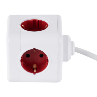 LEDTM® TRAVEL PowerCube PRO Certified 79642 Πολύπριζο 6 Θέσεων με 1.5m Kαλώδιο - 4 Πρίζες Ασφαλείας Childproof EU Schuko AC 220-240V & 2 Πρίζες USB Max 2.1A/DC 5V Μ7.5 x Π7.5 x Υ7.5 - Λευκό με Κόκκινο - Max Load 3680W/16A - Image 3