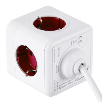 LEDTM® TRAVEL PowerCube PRO Certified 79642 Πολύπριζο 6 Θέσεων με 1.5m Kαλώδιο - 4 Πρίζες Ασφαλείας Childproof EU Schuko AC 220-240V & 2 Πρίζες USB Max 2.1A/DC 5V Μ7.5 x Π7.5 x Υ7.5 - Λευκό με Κόκκινο - Max Load 3680W/16A - Image 4