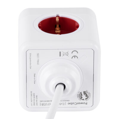 LEDTM® TRAVEL PowerCube PRO Certified 79642 Πολύπριζο 6 Θέσεων με 1.5m Kαλώδιο - 4 Πρίζες Ασφαλείας Childproof EU Schuko AC 220-240V & 2 Πρίζες USB Max 2.1A/DC 5V Μ7.5 x Π7.5 x Υ7.5 - Λευκό με Κόκκινο - Max Load 3680W/16A - Image 5