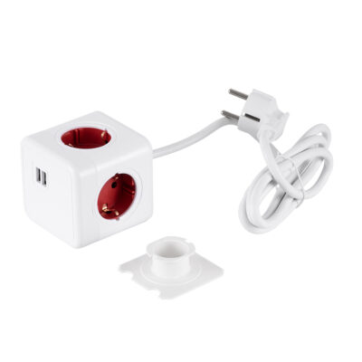 LEDTM® TRAVEL PowerCube PRO Certified 79642 Πολύπριζο 6 Θέσεων με 1.5m Kαλώδιο - 4 Πρίζες Ασφαλείας Childproof EU Schuko AC 220-240V & 2 Πρίζες USB Max 2.1A/DC 5V Μ7.5 x Π7.5 x Υ7.5 - Λευκό με Κόκκινο - Max Load 3680W/16A - Image 10