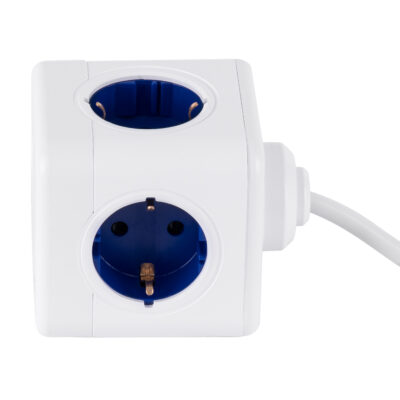 LEDTM® TRAVEL PowerCube PRO Certified 79643 Πολύπριζο 6 Θέσεων με 1.5m Kαλώδιο - 4 Πρίζες Ασφαλείας Childproof EU Schuko AC 220-240V & 2 Πρίζες USB Max 2.1A/DC 5V Μ7.5 x Π7.5 x Υ7.5 - Λευκό με Μπλε - Max Load 3680W/16A - Image 3